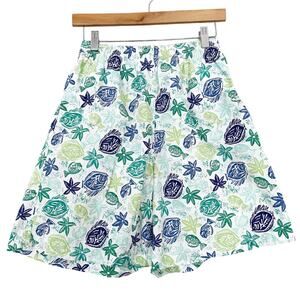 Vintage LL Bean Blue Green Fish Print Shorts Sz M
